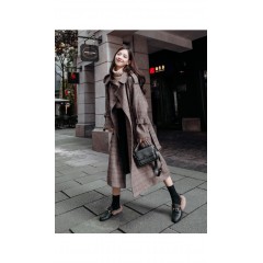 秋冬新款毛呢大衣女千鳥格寬松顯瘦中長(zhǎng)款過(guò)膝格子呢子外套
