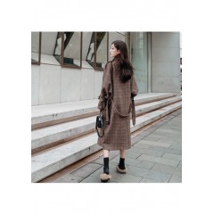 秋冬新款毛呢大衣女千鳥格寬松顯瘦中長(zhǎng)款過(guò)膝格子呢子外套