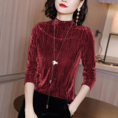 2019秋冬新款加絨/不加絨 T恤女韓版氣質(zhì)立領修身打底衫長袖上衣