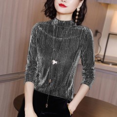 2019秋冬新款加絨/不加絨 T恤女韓版氣質(zhì)立領修身打底衫長袖上衣