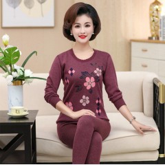 本命年大紅色中老年保暖內衣套裝女加厚加絨媽媽純棉秋衣秋褲大碼
