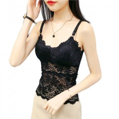 V領蕾絲吊帶女性感打底百搭背心修身顯瘦花邊內(nèi)衣美背抹胸帶胸墊