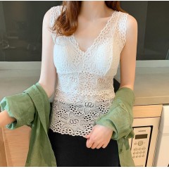 V領蕾絲吊帶女性感打底百搭背心修身顯瘦花邊內(nèi)衣美背抹胸帶胸墊