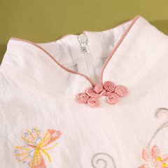 童裝女童中國(guó)風(fēng)春夏新款中童中式復(fù)古旗袍刺繡兒童漢服套裝
